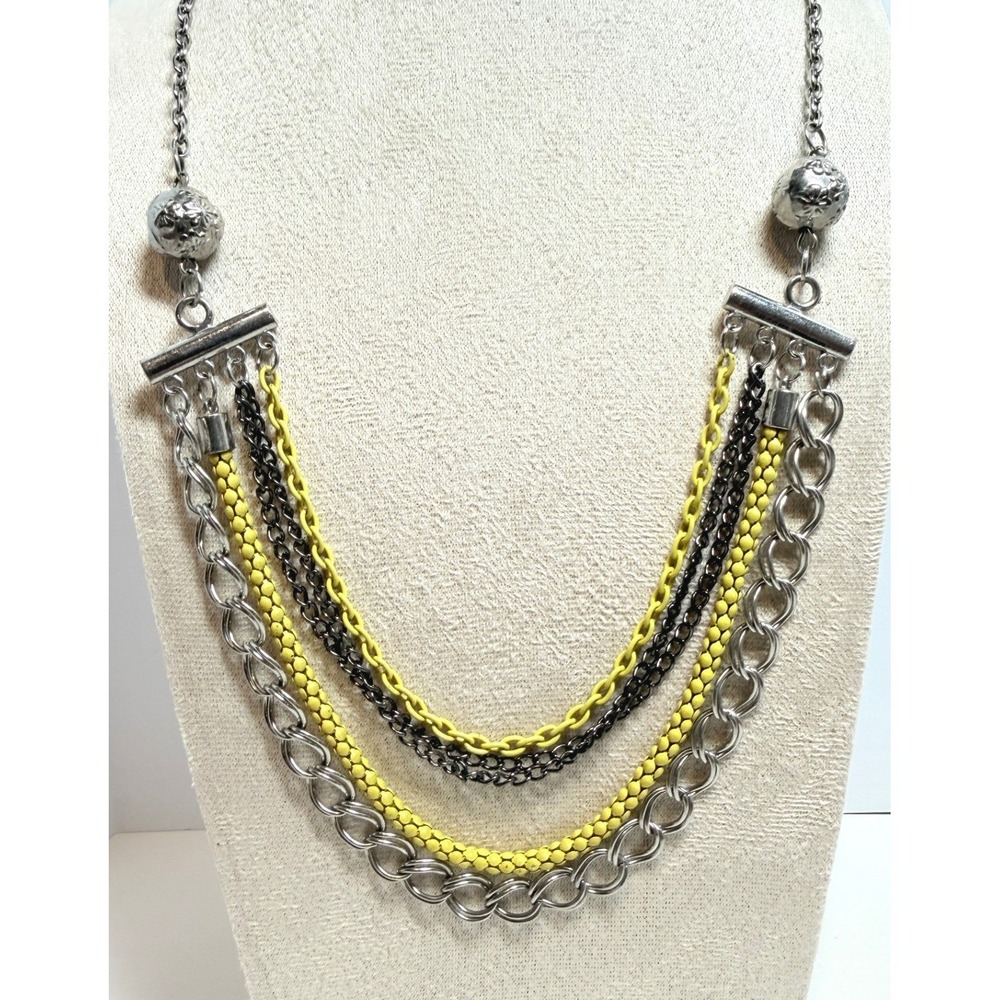Five Strand Mixed Metal Chain Necklace Silver Gunmetal Yellow Statement 18–20"